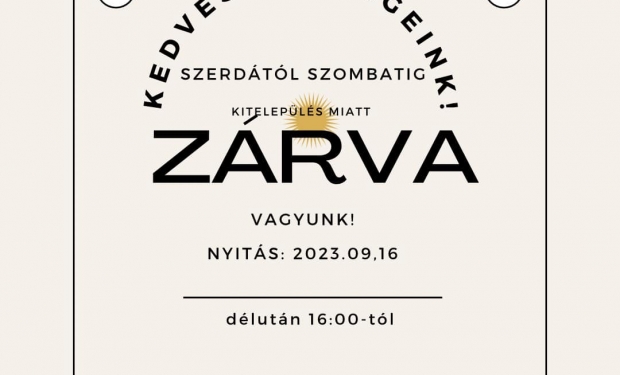 Szerdától - szombatig zárva